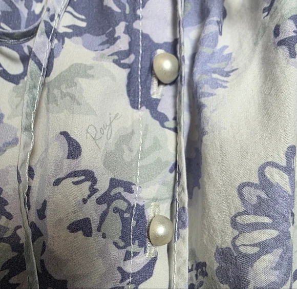 Rouje Bleu Flavie Button Down Pearl Floral Pastel Top Size 38 - Picture 4 of 10